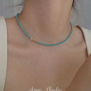 Nihe Rizhao Natural Turquoise Broken Silver Necklace Women's Clavicle Chain Original Light Luxury Niche Neck Chain