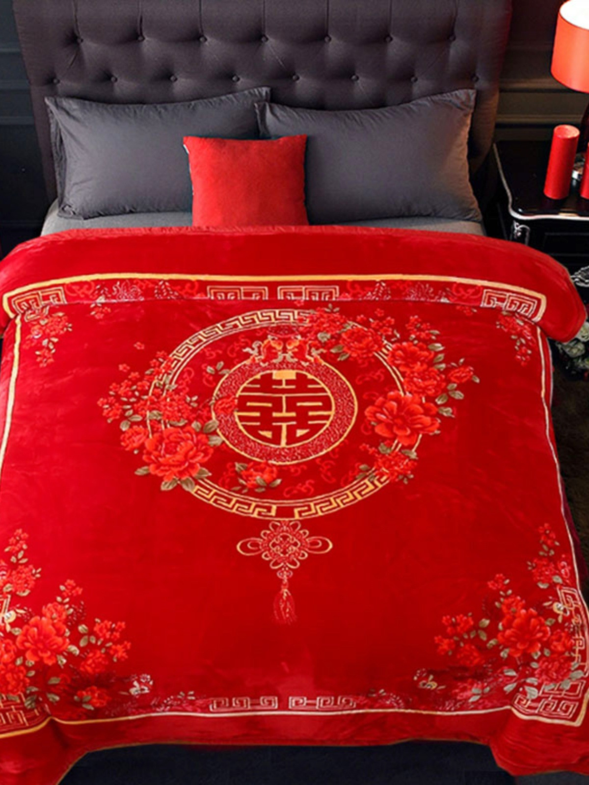 해피 웨딩 담요 빅 레드 웨딩 칭윈 담요 봄과 가을 더블 담요 선물 담요 레드 퀼트