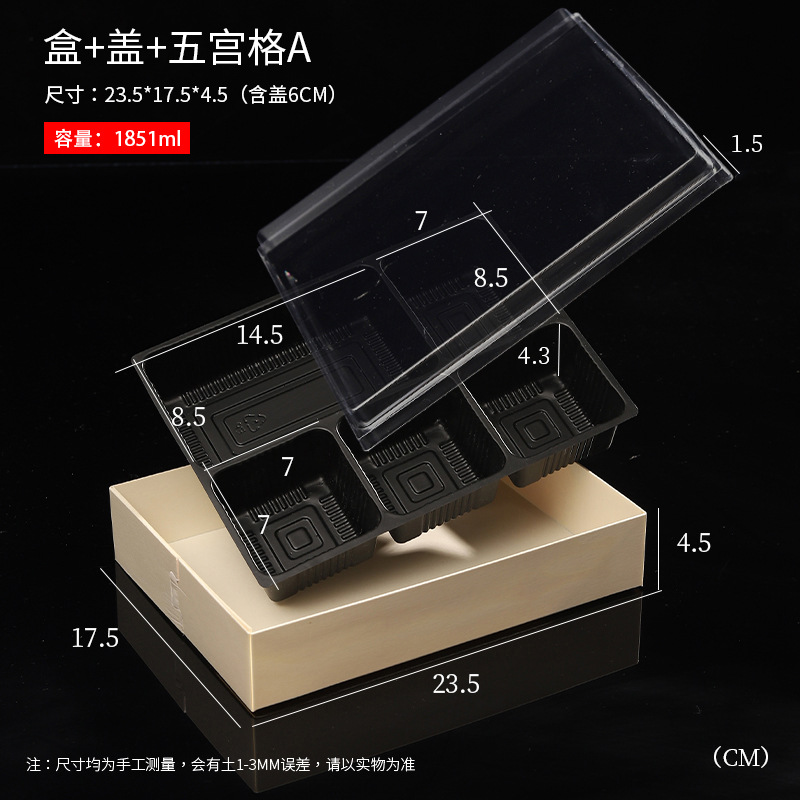 Caja de comida desechable de bento con cubierta de madera de alta calidad, caja de embalaje de picnic de camping de varios lugares