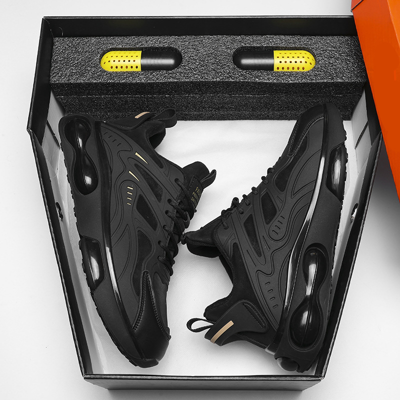 Black cushioned running shoes for men, summer 2024 new dad shoes for men, running and work shoes, height-increasing Putian shoes, spring and autumn