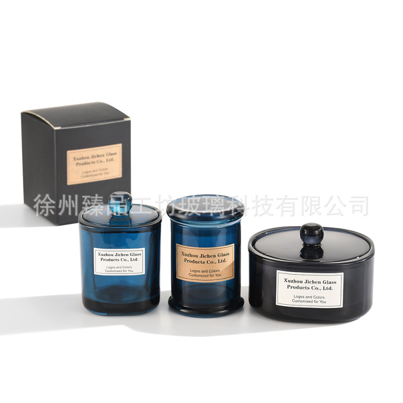 高颜值透明彩色蜡烛杯客厅创意摆件玻璃杯空杯加厚带盖香薰杯|undefined