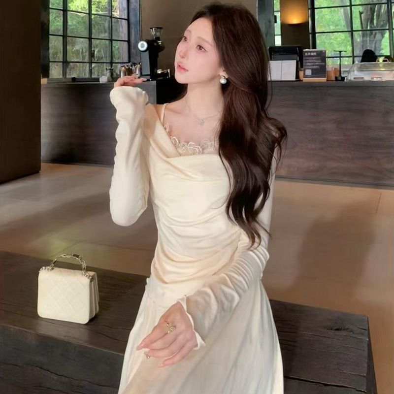 法式纯欲温柔套装女假两件拼接上衣秋冬高级感半身长裙子时尚套装