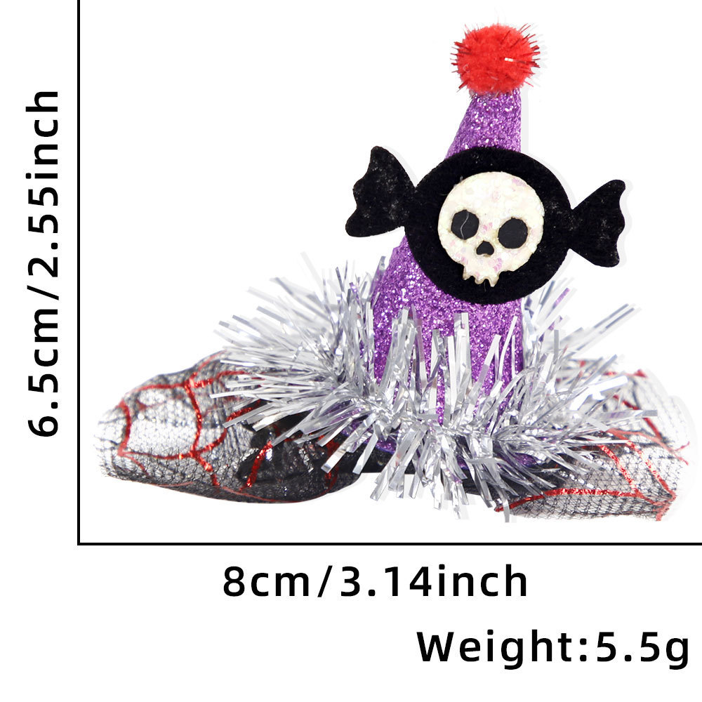 Halloween mascotas brujas sombrero tarjeta de pelo fantasma esqueleto malla tarjeta de pelo gato perro fantasma decoración de fiesta clip de boca de pato