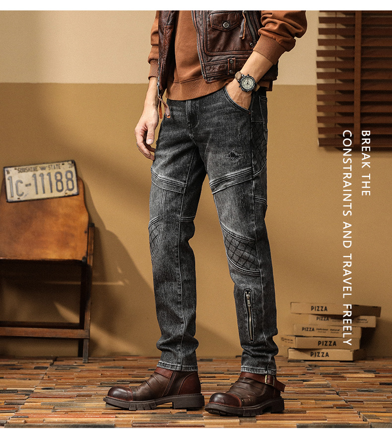 Jeans retrò alla moda Jeans toppa strappati casual elasticizzati da ciclismo_voghion.com