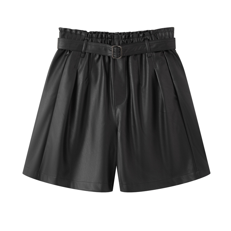 Domestic Niaojia 2025 New Autumn Women's Fashion Versatile Black High-Waist Slim Pu Leather Shorts A3Gcf4244