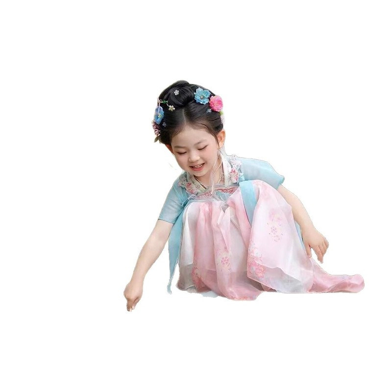 女童汉服襦裙夏季宝宝中国风古装短袖超仙刺绣薄款女童国风连衣裙|undefined