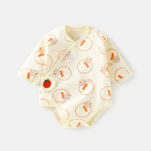 Baby bag, spring and autumn baby triangle harem, pure cotton, newborn long-sleeved printed jumpsuit, boneless crawling suit