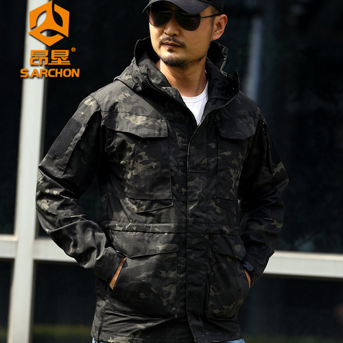 Angken Spring and Autumn Spy Shadow Tactical Jacket Men's M65 Military Fan Windbreaker Mid-Length Waterproof Outdoor Functional Assault Clothing