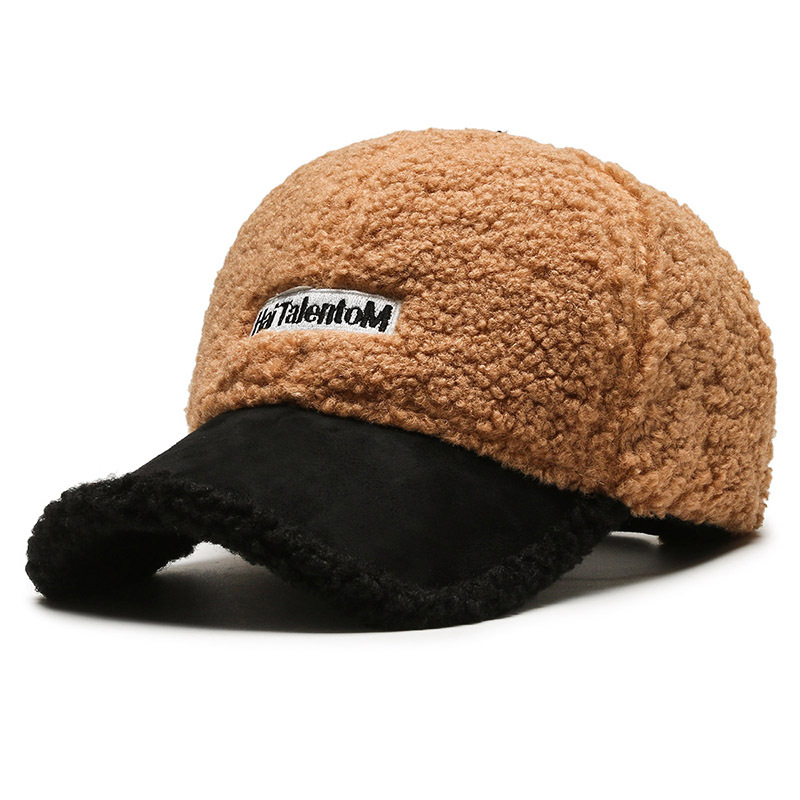 Otoño e Invierno moda todo fósforo color a juego de felpa caliente casquillo enarbolado celebridad de Internet mismo estilo coreano lana de cordero gorra de béisbol para las mujeres