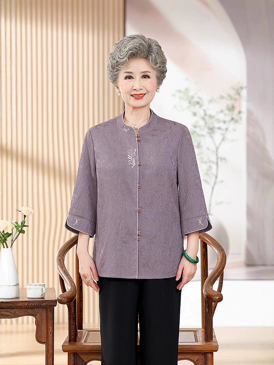 Средние и пожилые женщины бабушки летние рубашки с рукавами из семи точек свободный кардиган большого размера