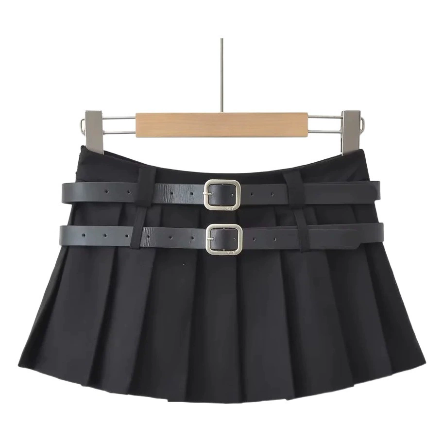 Весна 2023 Новое поступление в Корейском стиле опрятный стиль с низкой талией и двойным поясом, плиссированная юбка, универсальная элегантная Мини-Юбка Для Женщин