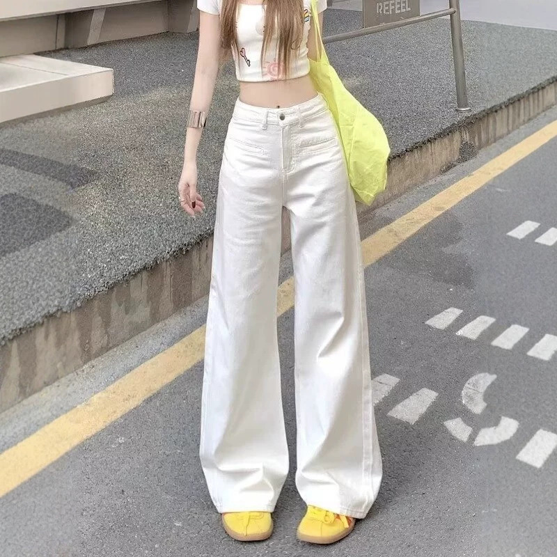 White Non-Transparent Straight-Leg Jeans for Women, Spring/Summer 2026 New Style, Thin Design, Slimming Effect, Narrow Wide-Leg Pants White Non-Transparent Straight-Leg Jeans for Women, Spring/Summer 2026 New Style, Thin Design, Slimming Effect, Narrow Wide-Leg Pants