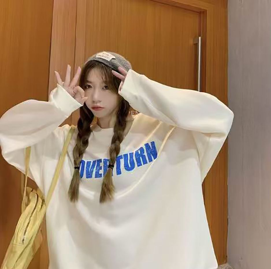 2025跨境外贸韩版加绒印花小众休闲情侣卫衣女ins慵懒风设计感T恤