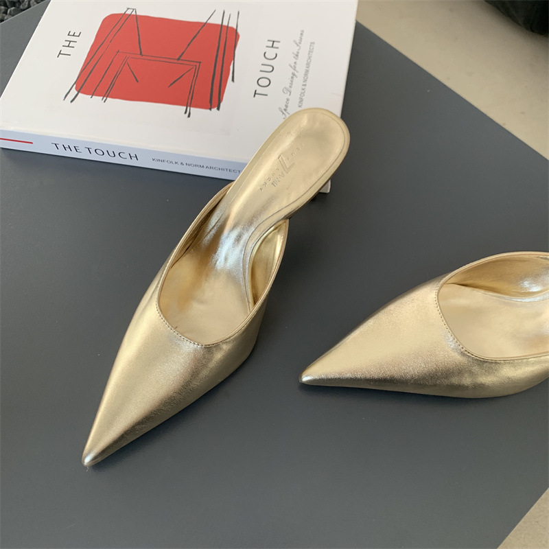 Design francese con tacco alto, mezze pantofole Baotou, scarpe da donna per abbigliamento esterno, tacchi a spillo a punta, scarpe singole a mezza tazza primaverili ed estive_voghion.com