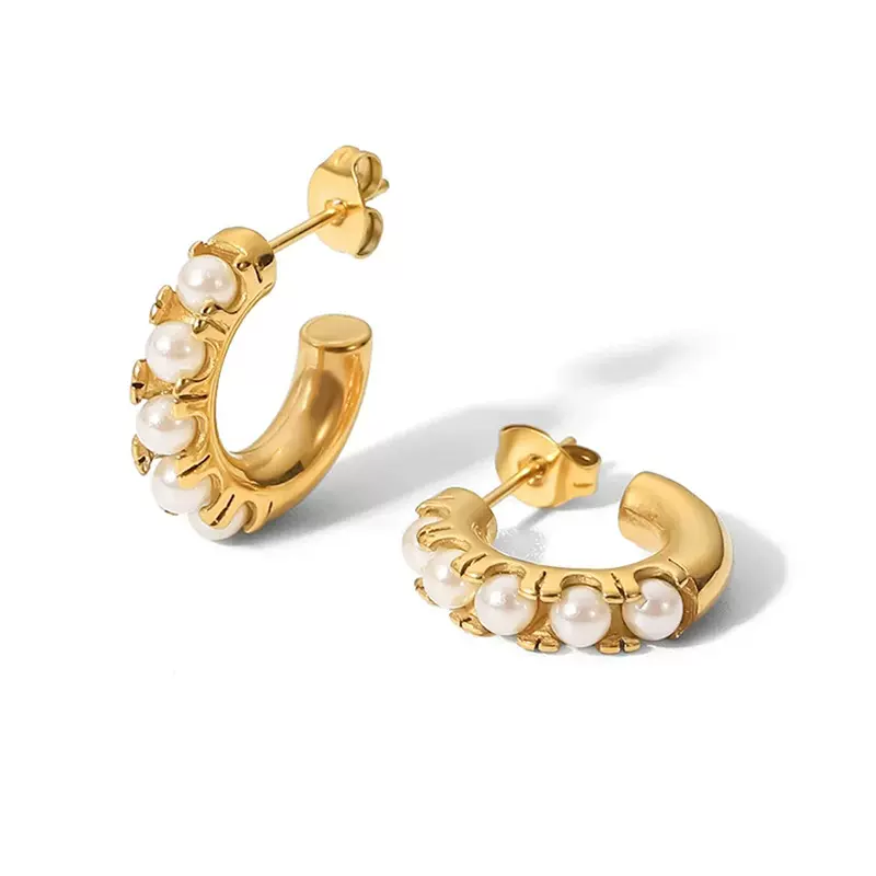 2025春夏钛钢高级感耳钉女PVD真空镀金珍珠耳饰持久保色法式轻奢