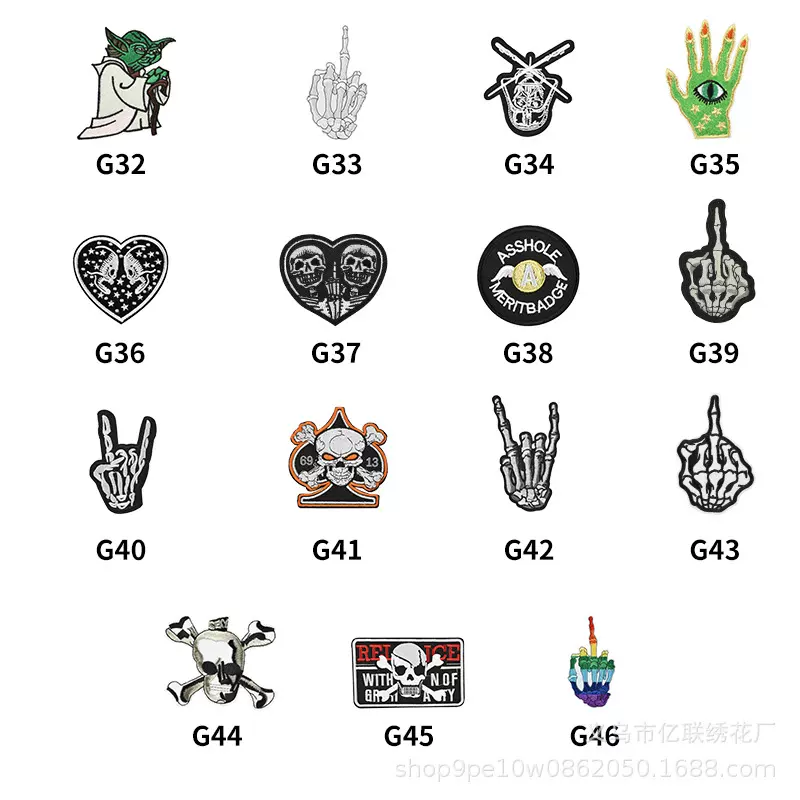 万圣节手指 骷髅布贴欧美风白骨手势 热熔款来样可定3M胶自粘款