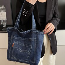 韩系松弛感牛仔托特包女大学生日常通勤出游休闲百搭单肩斜挎包