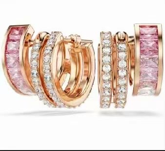 Swarovski Connexus Hoop Earrings Rose Gold-Tone Plated Crystal Pink