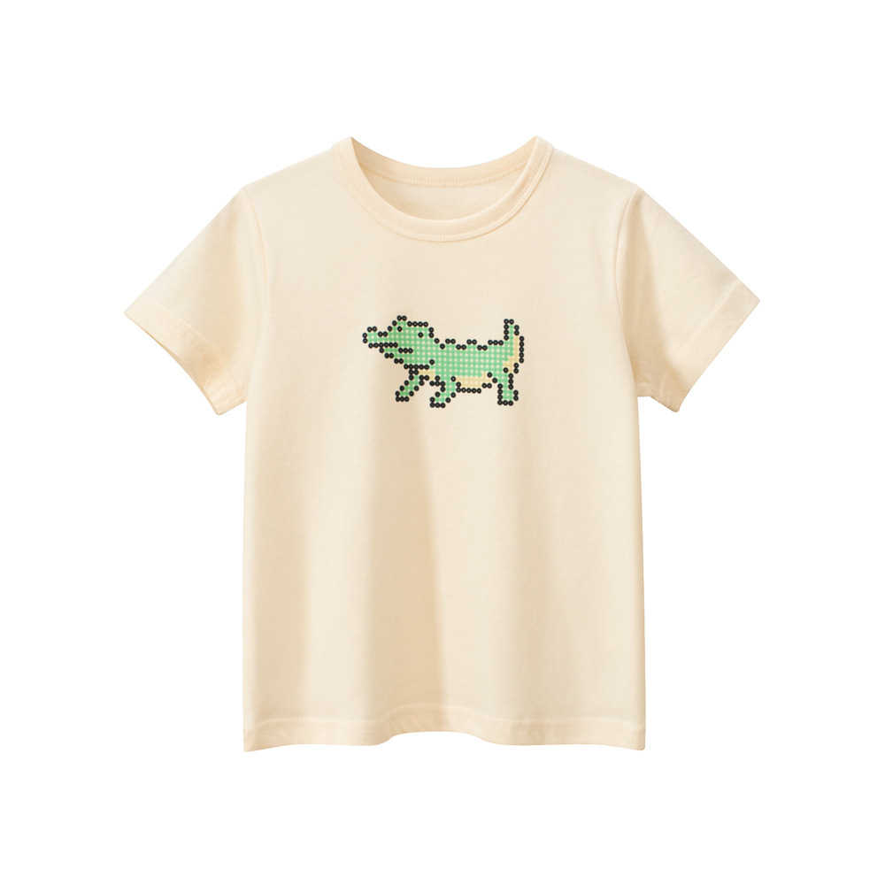 27kids ropa de verano para niños camiseta de manga corta para niños nuevo estilo 2025 ropa de bebé para niños cuello redondo media manga cabello de una pieza