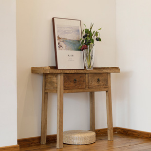 Old Elm Wood Door Panel Two Drawers Small Supply Table Simple Entrance Hall Solid Wood Entrance Table Chinese Antique Side Table