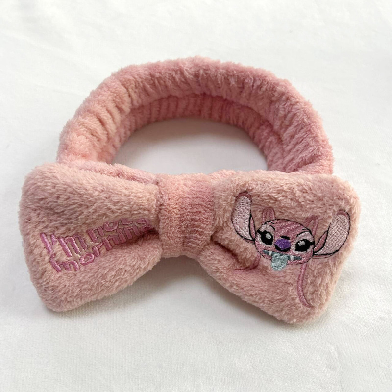 漫画かわいいステッチヘアバンド卸売女性ぬいぐるみステッチ洗顔リストバンド刺繍蝶エンドヘアバンド|undefined