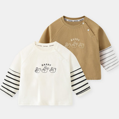 新生児服 フェイクツーピース 長袖Tシャツ T2025 秋服 春秋 男の子 ベビー ベースレイヤー 子供用トップス