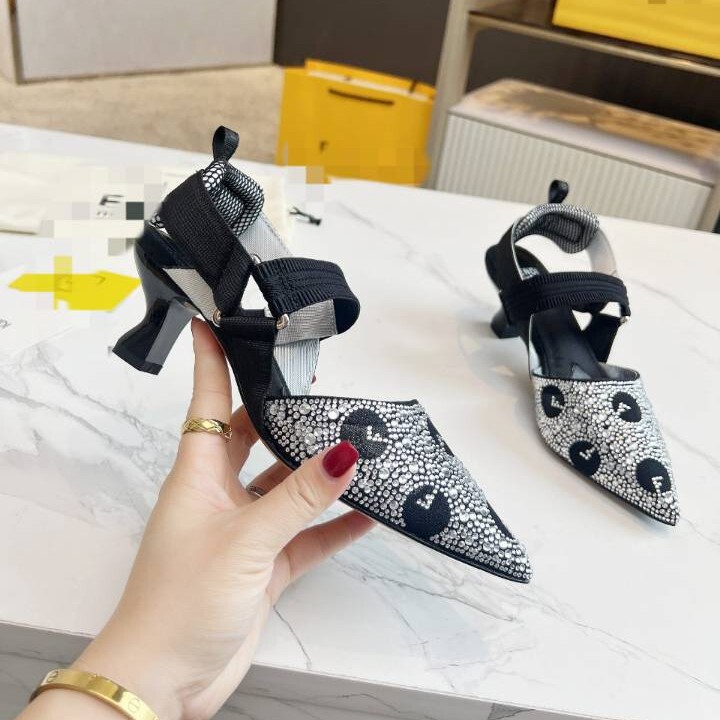 Niche F Brand Simple Pointed Toe Rhinestone High Heels 2024 Spring and Summer High-End Genuine Leather Runway Sandals Heels