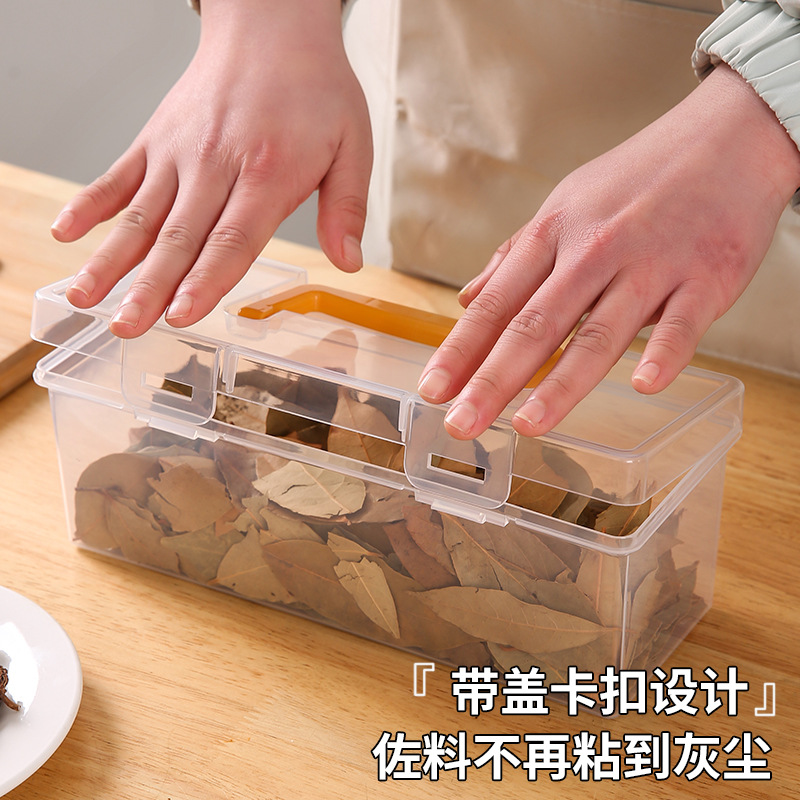 Caja de almacenamiento de especias dividida transparente, caja de almacenamiento de sellado de cocina doméstica con cierre de tapa, caja de condimentos de boca ancha grande