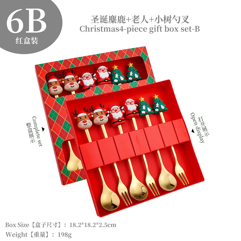 クロスボーダークリスマスステンレス鋼フォークスプーンギフトヘラジカ雪だるまクリエイティブかわいい漫画パターンデザートゴールデンスプーンフォーク|undefined