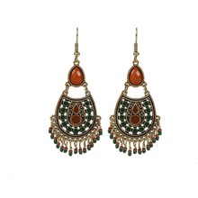 2023新款复古水滴形滴油 中国风耳坠长款链条宫廷风耳环欧美耳饰