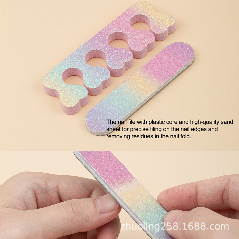 Rainbow Finger Split Nail File Children's Manicure suit Accessories EVA Split Toe Cotton Sanding Polishing Nail Art