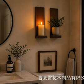 跨境木质蜡烛台漂浮壁挂架乡村风蜡烛台挂架墙壁装饰收纳架