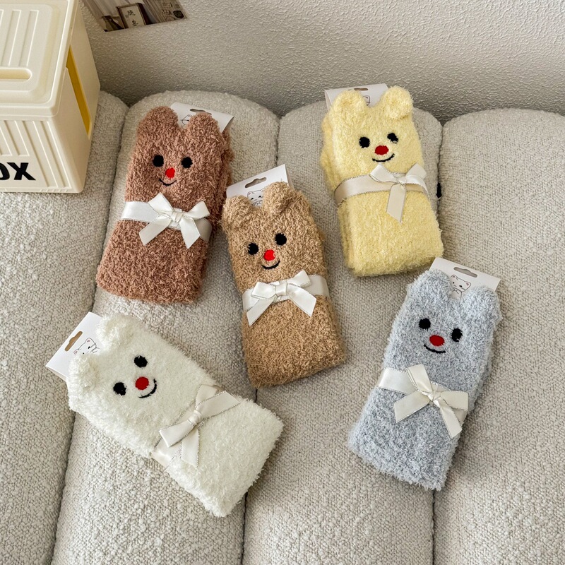 Furry Coral Fleece Socks for Women, Buttery Bear Design, Warm and Cute for Autumn and Winter, Girls' Sleep Socks, Home Floor Socks Furry Coral Fleece Socks for Women, Buttery Bear Design, Warm and Cute for Autumn and Winter, Girls' Sleep Socks, Home Floor Socks
