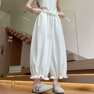 白色九分花苞裤女2026新款夏季薄款八分小个子冰丝速干灯笼阔腿裤