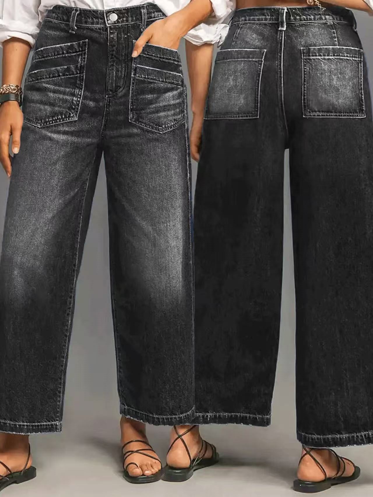 Jeans de Pierna Ancha para Mujer de Mezclilla de Algodón, Cintura Media y Corte Relajado