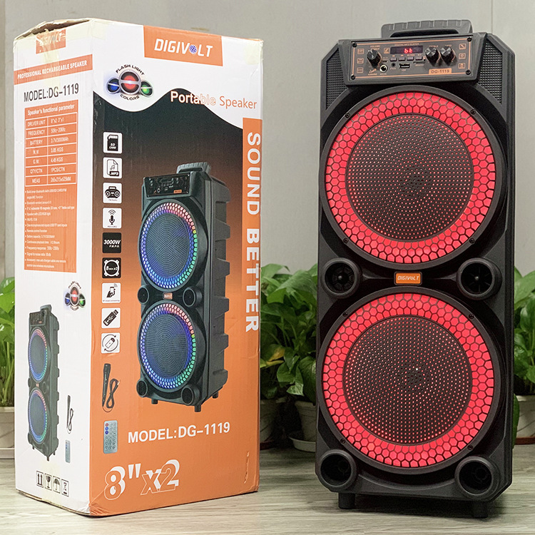 DG-1119 Bluetooth speaker dual 8-inch colored lights outdoor square dance mobile portable portable high-power audio