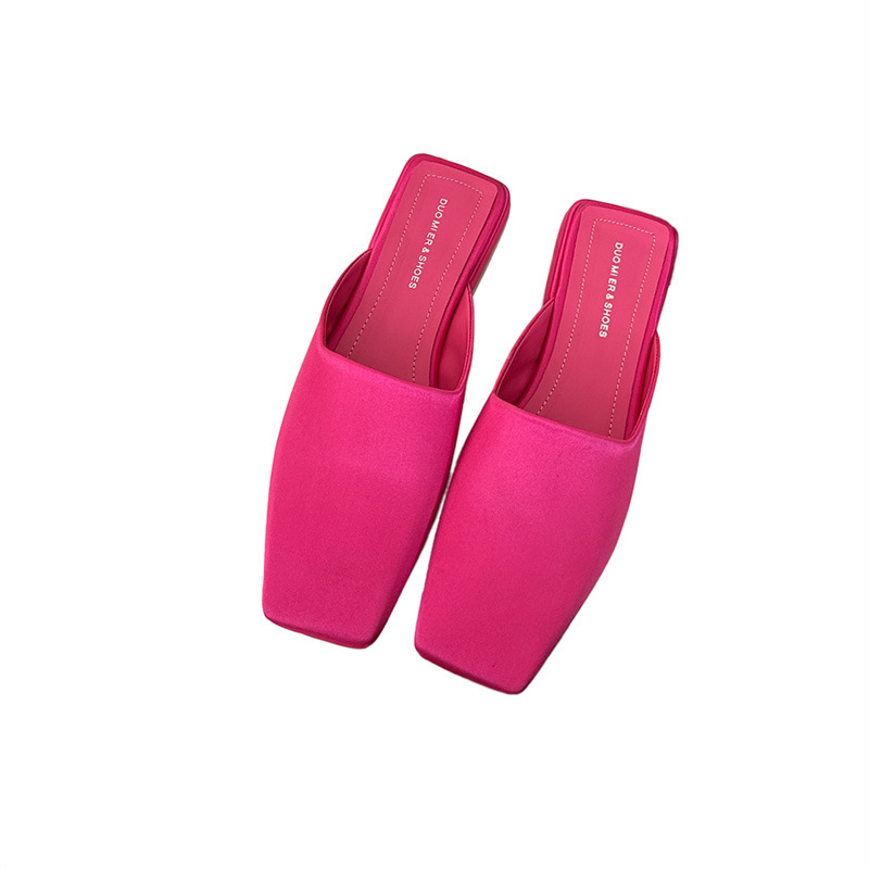 2024 Spring New Hyuna Style Flat-bottomed Half-slippers for Women Summer Outing Square-toed Shallow Mouth OL Small Heel Slippers_voghion.com