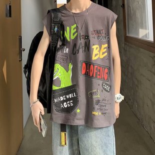 Sleeveless T-shirt Men's ins Super Popular cec Korean Style Fashionable Fashion Brand Vest Sports Waistcoat Summer Outer Wear Loose Personality
