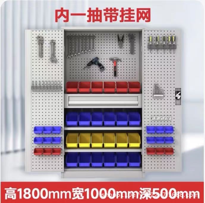 Gabinete de almacenamiento de herramientas pesadas de grado industrial de hardware grueso, gabinete de almacenamiento de almacenamiento móvil con placa colgante dividida de fábrica