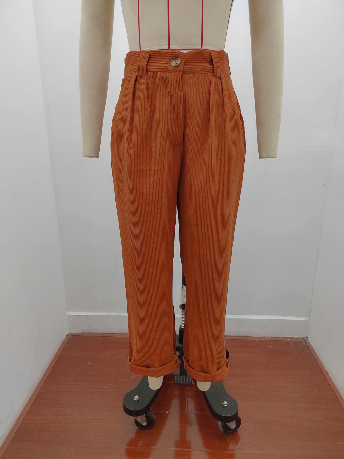 Women's Clothing Women's High Waist Casual Pants Autumn Solid Color Corduroy Loose Straight Pants Style For Formal & Casual For Women_ecoleips.com
