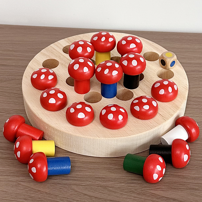 Juguetes de ajedrez de madera de memoria de color de hongos de madera de padres-hijos juegos de mesa interactivos de entrenamiento de concentración