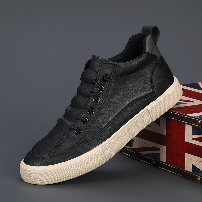 Men's Shoes 2024 Spring New Model Men's High-Top Leather Shoes Korean Style Trendy Casual Matchable Shoes for Men Spring and Autumn Board Shoes Trendy Shoes