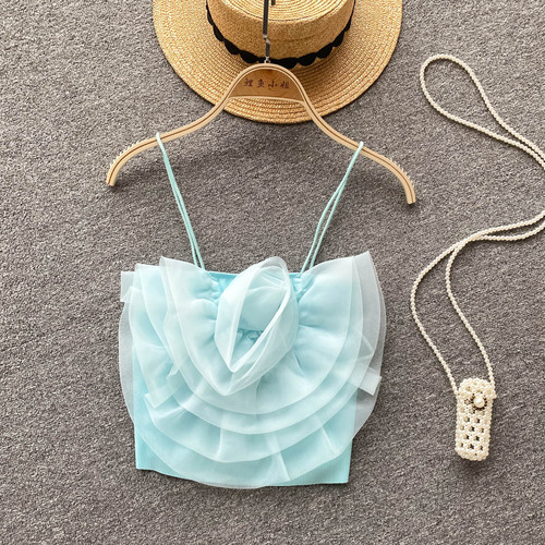 Pure desire flower camisole women's summer design niche sexy hottie temperament outer wear holiday style short top