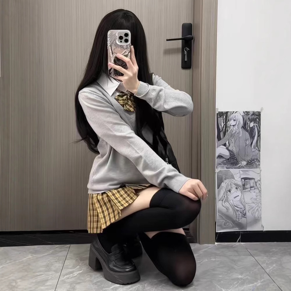 학교 스타일 해바라기 치마 원래 JK 유니폼 니트웨어 풀오버 스웨터 스택 슬림 대학 스타일 소녀