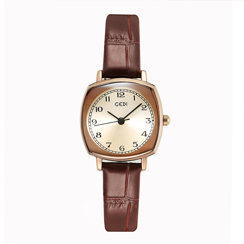 Gedi chic retro cuadrado pequeño dial estilo coreano simple moda cinturón estudiante reloj de cuarzo