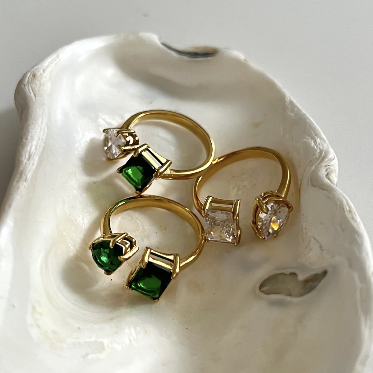 Sweet Square Titanium Steel Plating Inlay Zircon Open Ring display picture 3