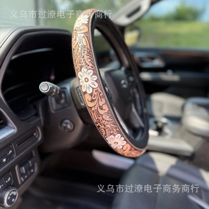 独立站新款Neutral Floral Steering Wheel Cover 汽车花卉方向盘|undefined