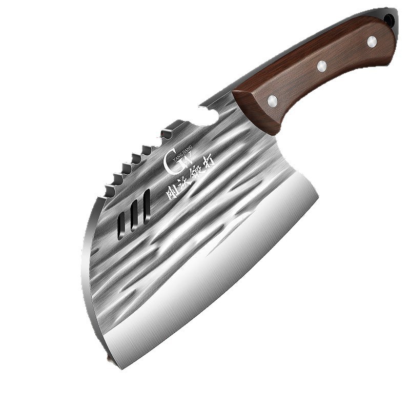Cuchillo afilado y afilado cocinero de corte de carne cocina combinación conjunto de tres agujeros corte forjado cuchillo de cocina para el hogar
