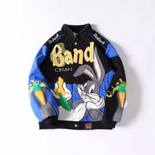 跨境2024秋季新款夹克亚马逊机车风拼色刺绣情侣嘻哈街头外套外贸