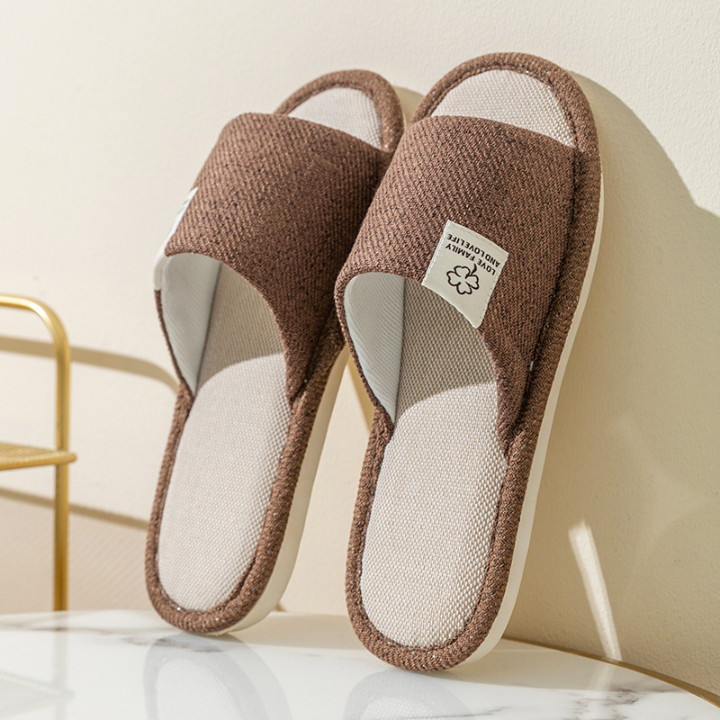 Zapatillas de lino de las mujeres de cuatro estaciones casa interior casa mudo pareja piso inferior suave antideslizante de lino de algodón sandalias de los hombres